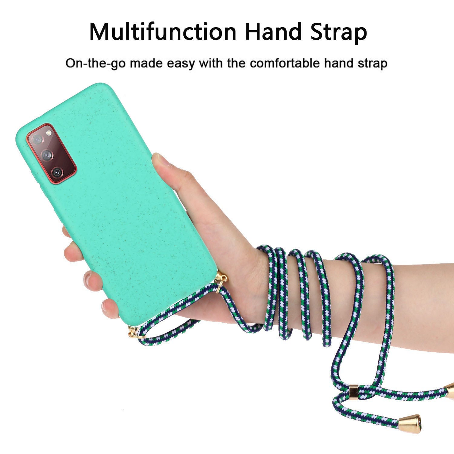 For Samsung Galaxy S20 FE 4G/FE 5G/S20 Lite/S20 FE 2022  TPU + Wheat Straw Phone Case with Strap - Cyan