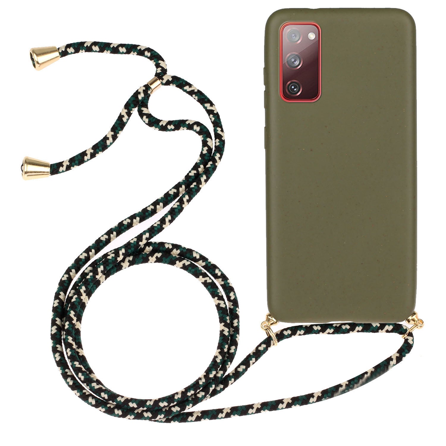 For Samsung Galaxy S20 FE 4G/FE 5G/S20 Lite/S20 FE 2022  TPU + Wheat Straw Phone Case with Strap - Army Green