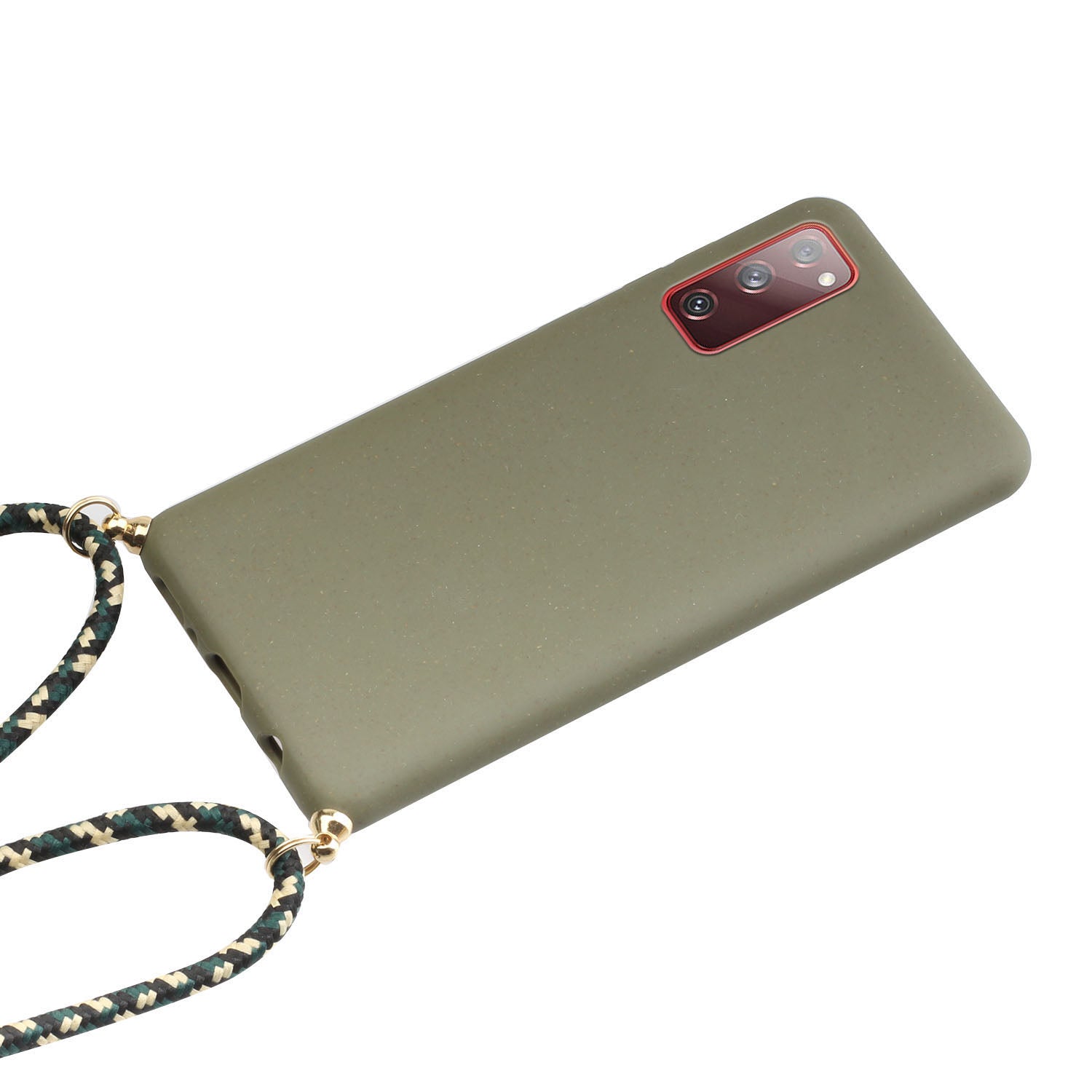 For Samsung Galaxy S20 FE 4G/FE 5G/S20 Lite/S20 FE 2022  TPU + Wheat Straw Phone Case with Strap - Army Green