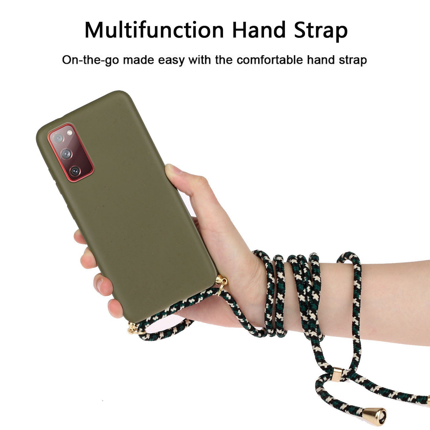 For Samsung Galaxy S20 FE 4G/FE 5G/S20 Lite/S20 FE 2022  TPU + Wheat Straw Phone Case with Strap - Army Green