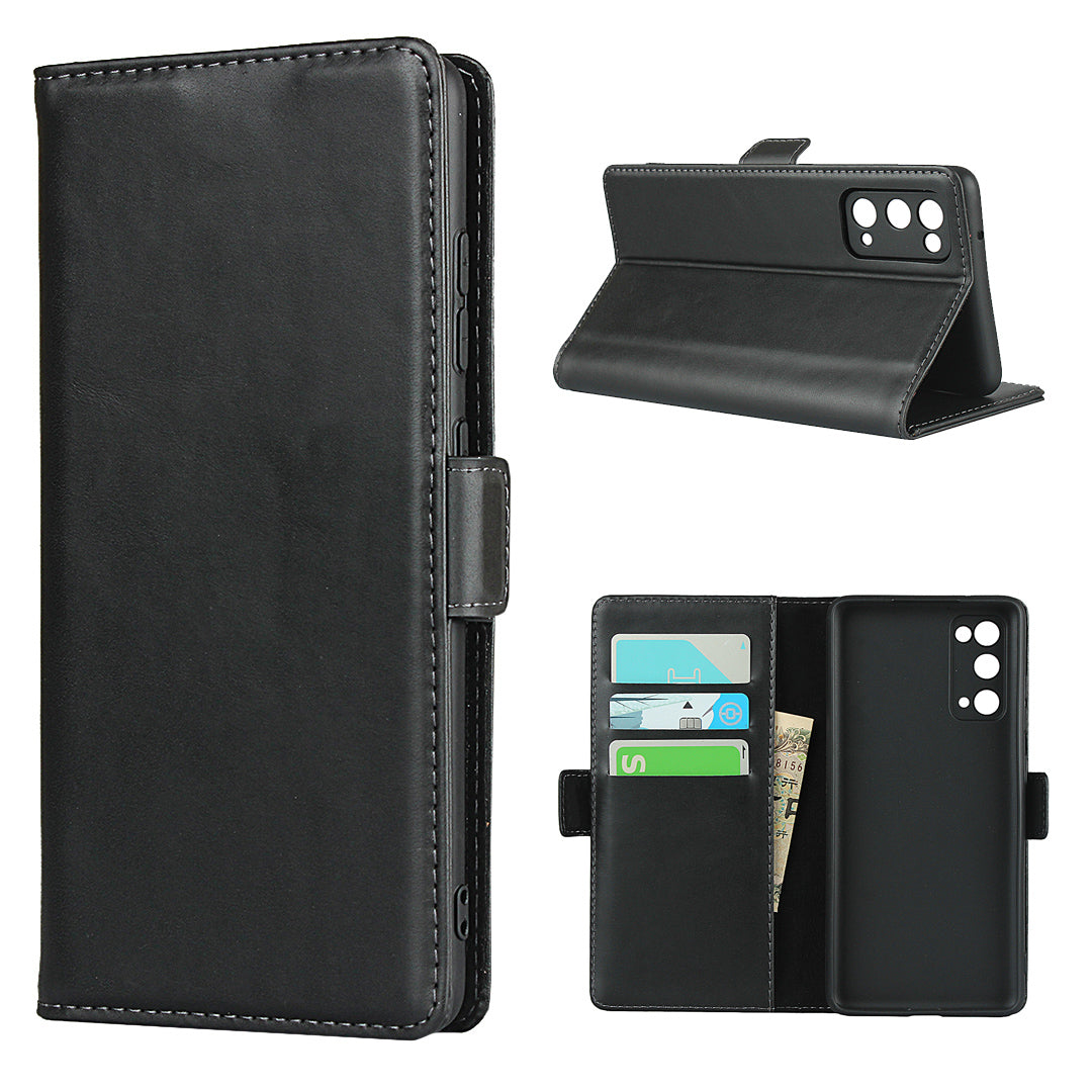 Magnetic Clasp Design Genuine Leather Phone Wallet Stand Case for Samsung Galaxy S20 FE/S20 Fan Edition/S20 FE 5G/S20 Fan Edition 5G/S20 Lite - Black