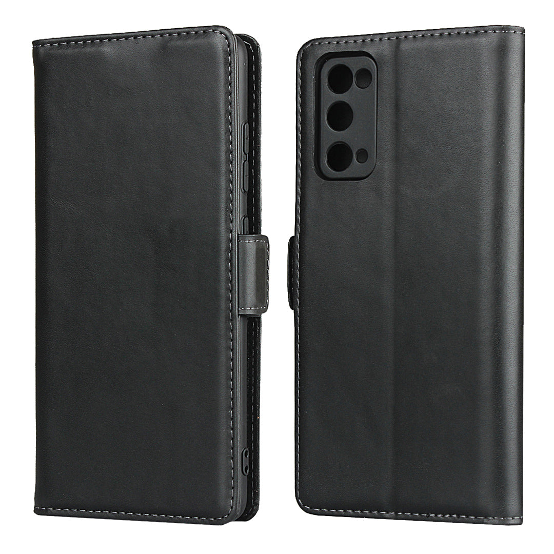 Magnetic Clasp Design Genuine Leather Phone Wallet Stand Case for Samsung Galaxy S20 FE/S20 Fan Edition/S20 FE 5G/S20 Fan Edition 5G/S20 Lite - Black