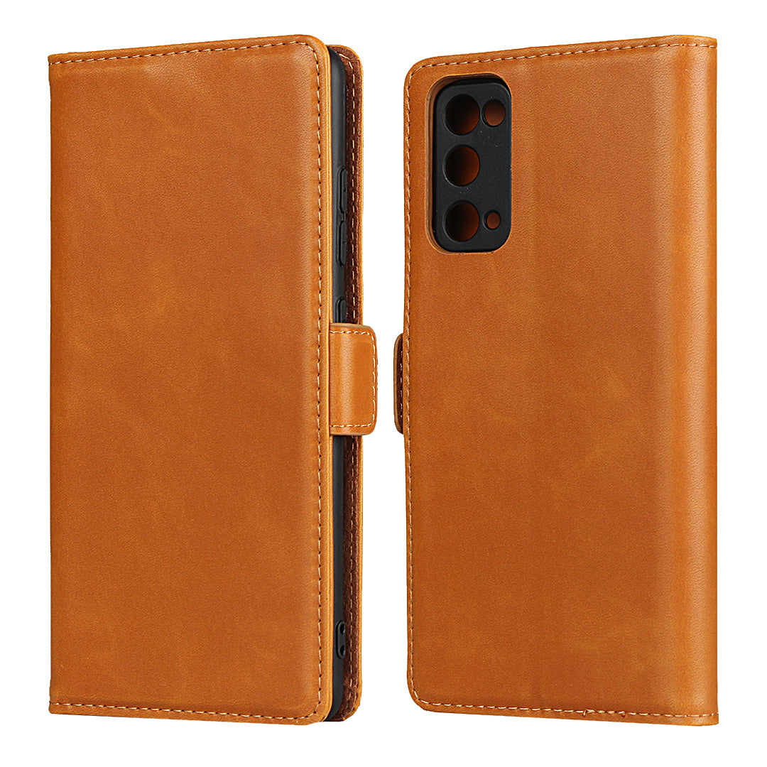 Magnetic Clasp Design Genuine Leather Phone Wallet Stand Case for Samsung Galaxy S20 FE/S20 Fan Edition/S20 FE 5G/S20 Fan Edition 5G/S20 Lite - Brown