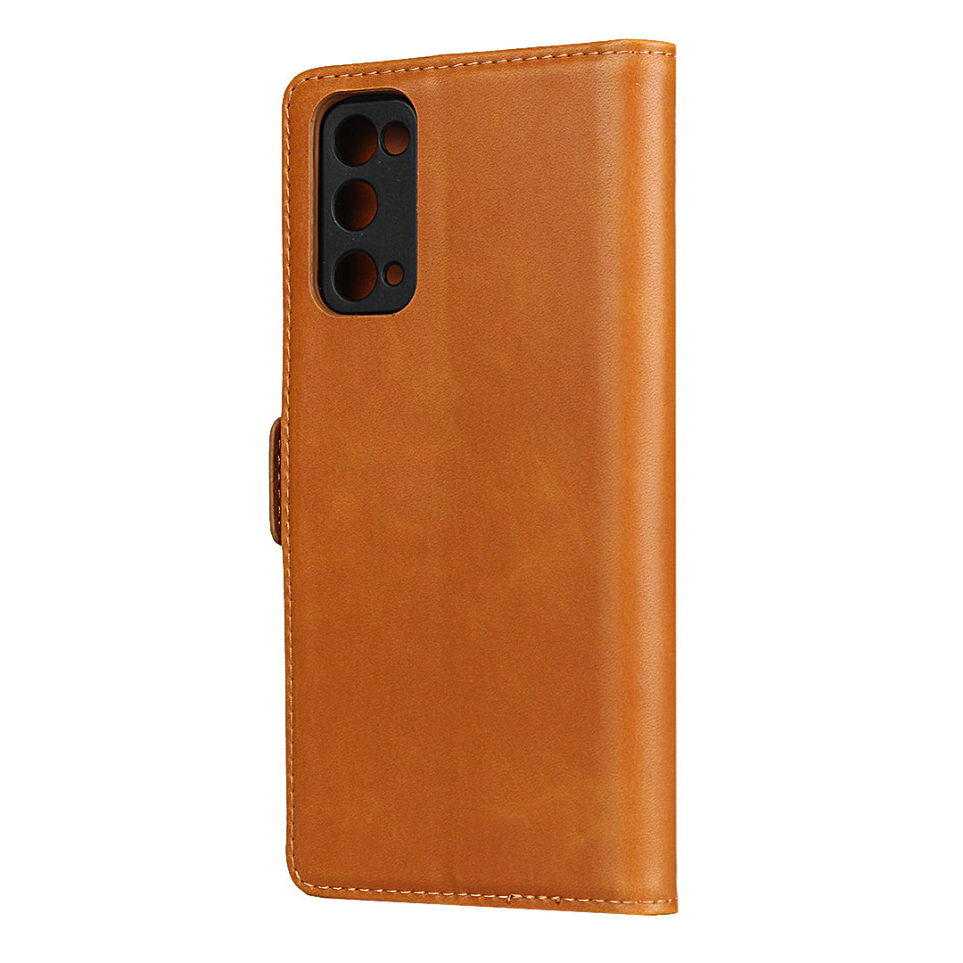 Magnetic Clasp Design Genuine Leather Phone Wallet Stand Case for Samsung Galaxy S20 FE/S20 Fan Edition/S20 FE 5G/S20 Fan Edition 5G/S20 Lite - Brown