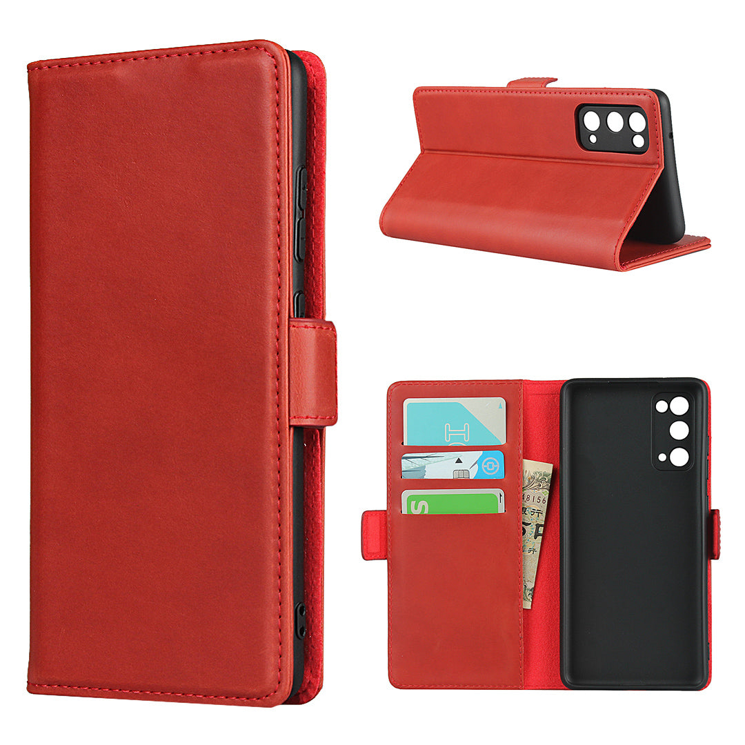 Magnetic Clasp Design Genuine Leather Phone Wallet Stand Case for Samsung Galaxy S20 FE/S20 Fan Edition/S20 FE 5G/S20 Fan Edition 5G/S20 Lite - Red