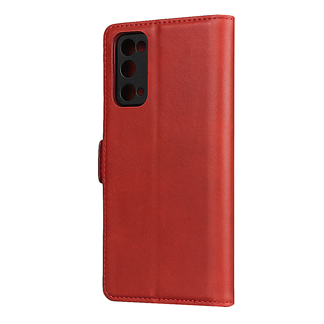 Magnetic Clasp Design Genuine Leather Phone Wallet Stand Case for Samsung Galaxy S20 FE/S20 Fan Edition/S20 FE 5G/S20 Fan Edition 5G/S20 Lite - Red