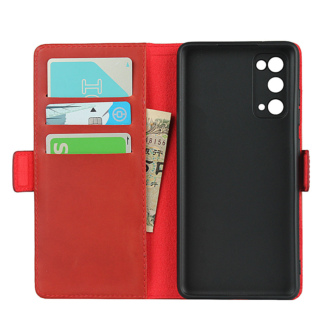 Magnetic Clasp Design Genuine Leather Phone Wallet Stand Case for Samsung Galaxy S20 FE/S20 Fan Edition/S20 FE 5G/S20 Fan Edition 5G/S20 Lite - Red