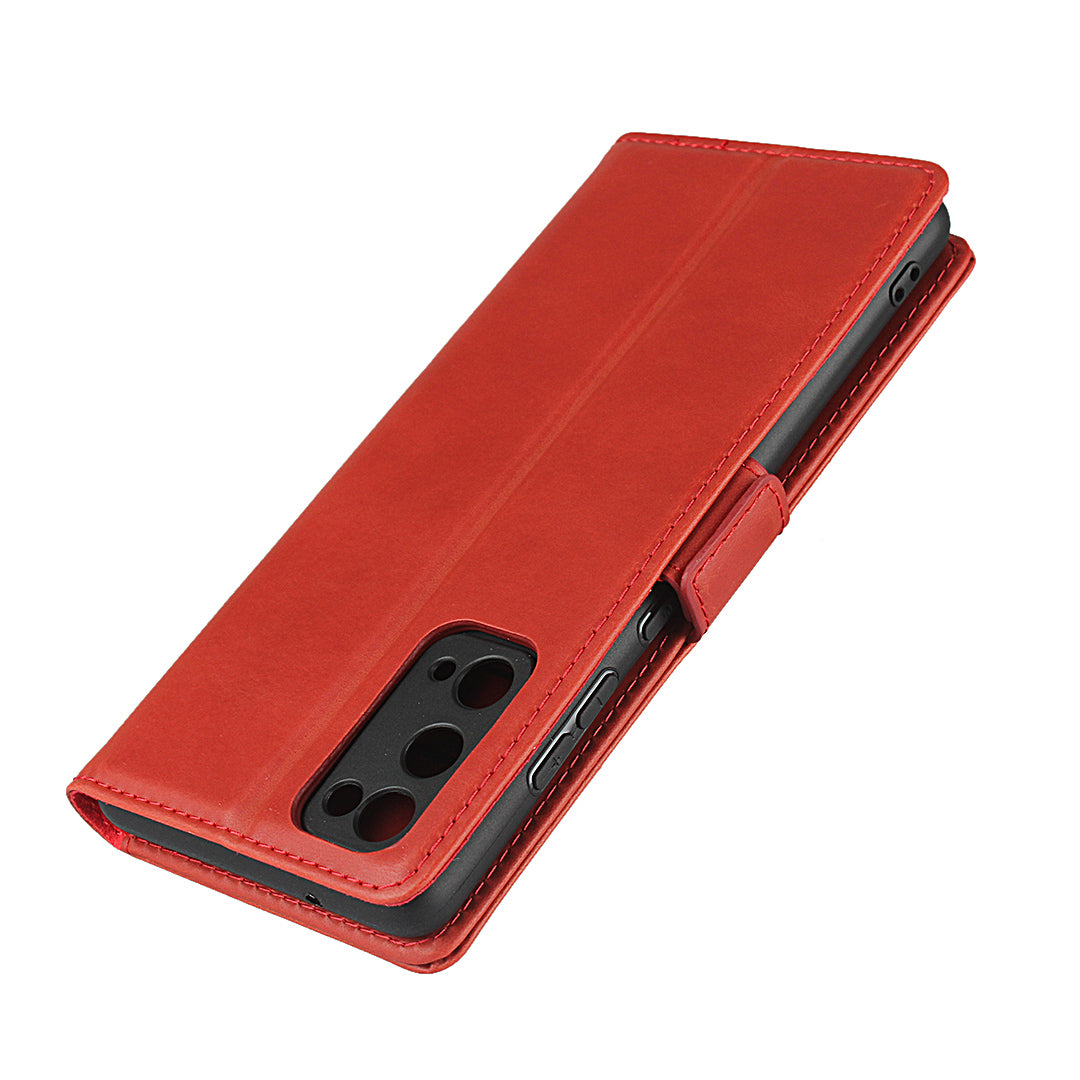 Magnetic Clasp Design Genuine Leather Phone Wallet Stand Case for Samsung Galaxy S20 FE/S20 Fan Edition/S20 FE 5G/S20 Fan Edition 5G/S20 Lite - Red