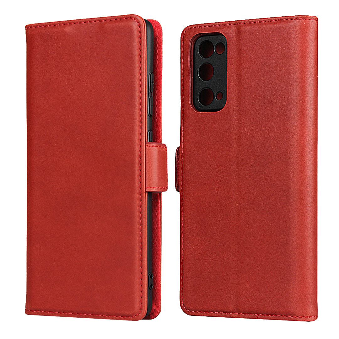 Magnetic Clasp Design Genuine Leather Phone Wallet Stand Case for Samsung Galaxy S20 FE/S20 Fan Edition/S20 FE 5G/S20 Fan Edition 5G/S20 Lite - Red