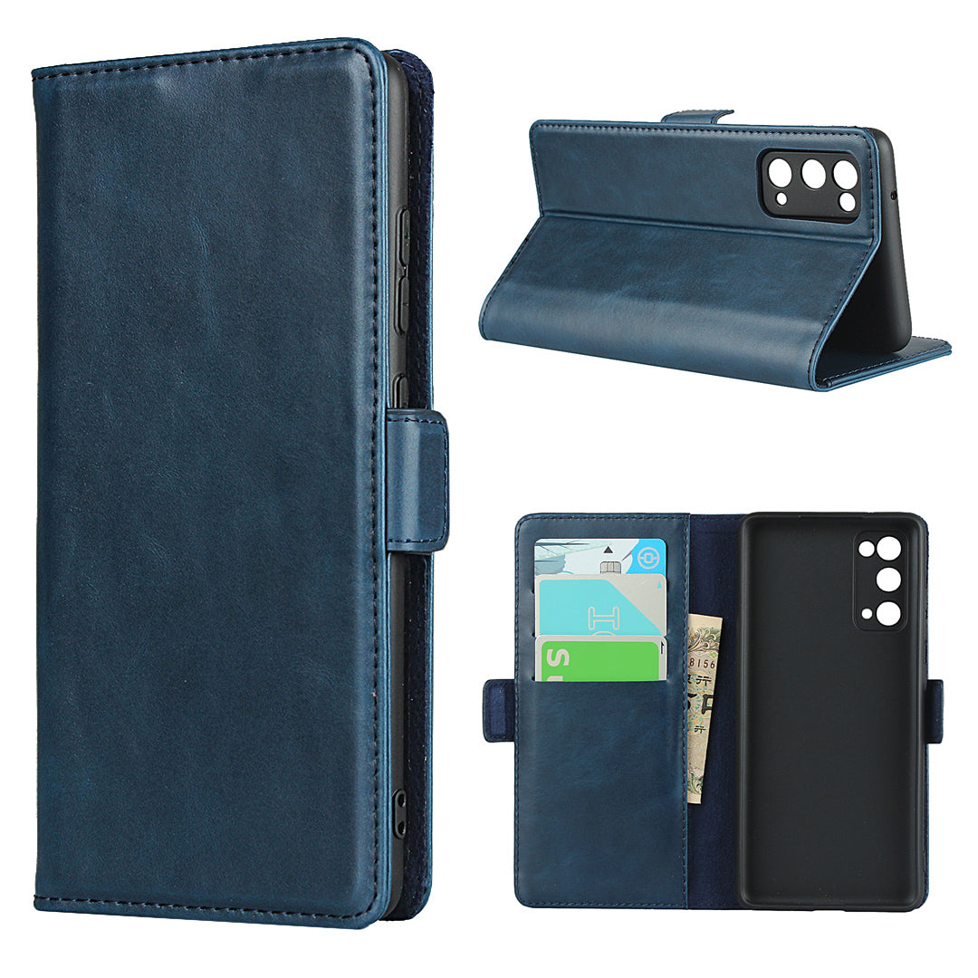 Magnetic Clasp Design Genuine Leather Phone Wallet Stand Case for Samsung Galaxy S20 FE/S20 Fan Edition/S20 FE 5G/S20 Fan Edition 5G/S20 Lite - Blue