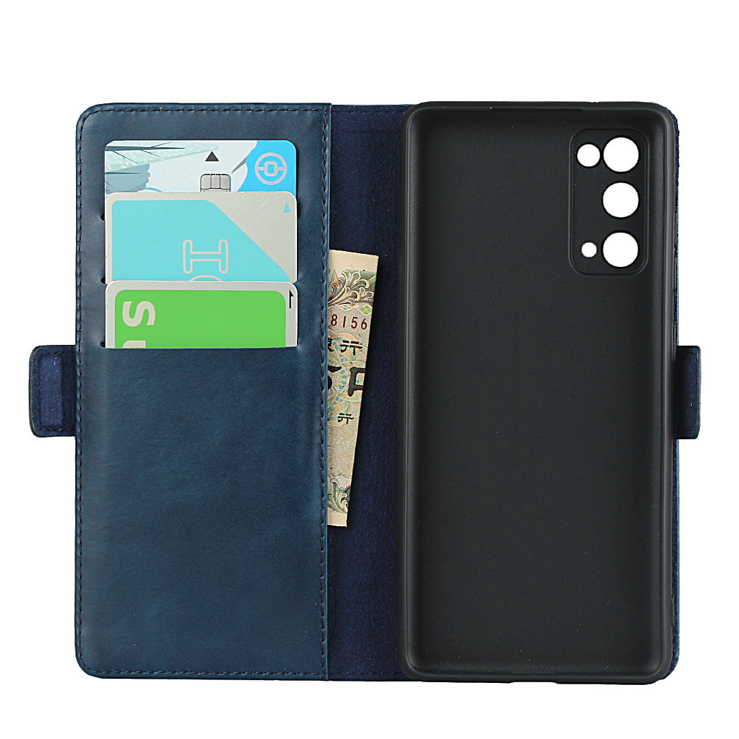 Magnetic Clasp Design Genuine Leather Phone Wallet Stand Case for Samsung Galaxy S20 FE/S20 Fan Edition/S20 FE 5G/S20 Fan Edition 5G/S20 Lite - Blue