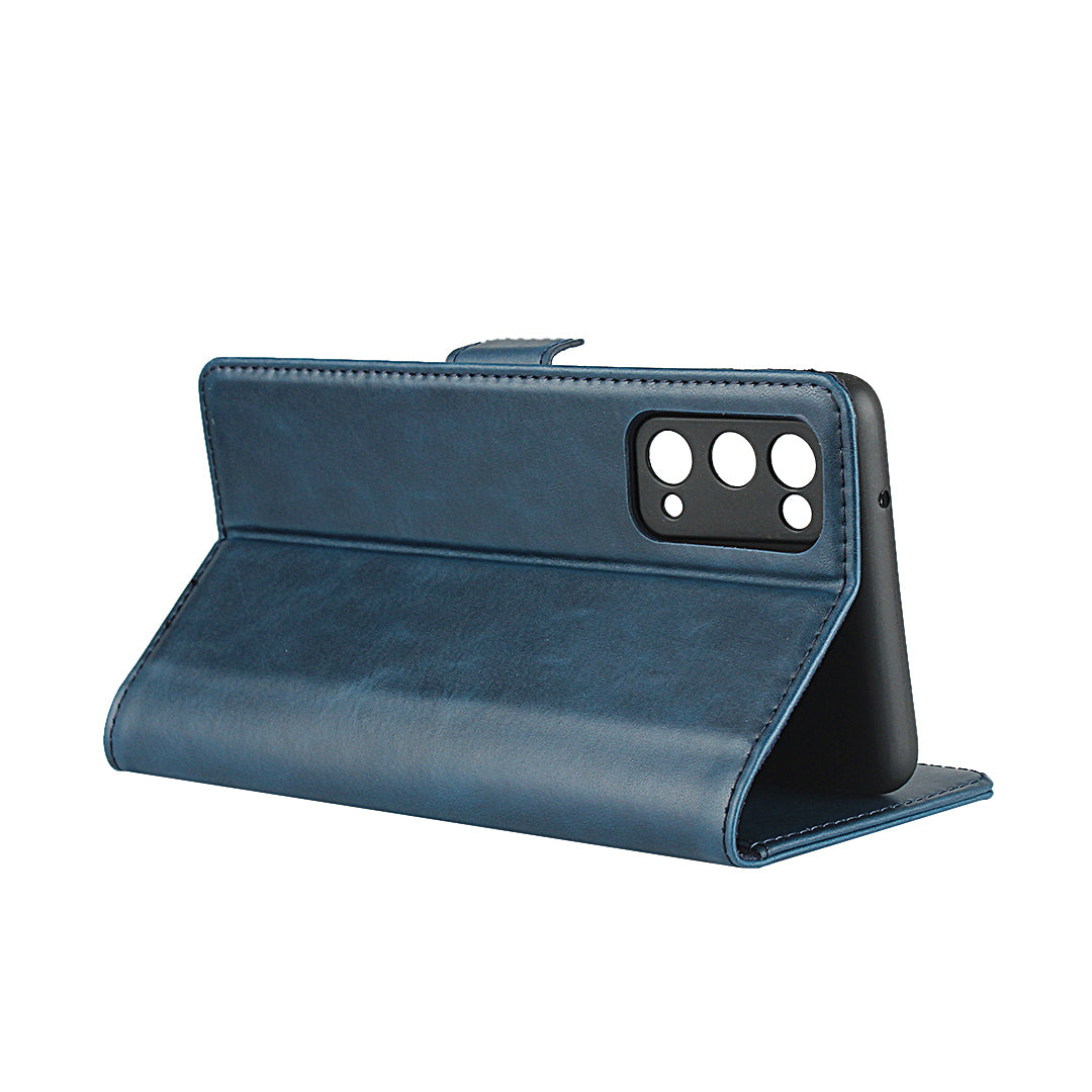 Magnetic Clasp Design Genuine Leather Phone Wallet Stand Case for Samsung Galaxy S20 FE/S20 Fan Edition/S20 FE 5G/S20 Fan Edition 5G/S20 Lite - Blue