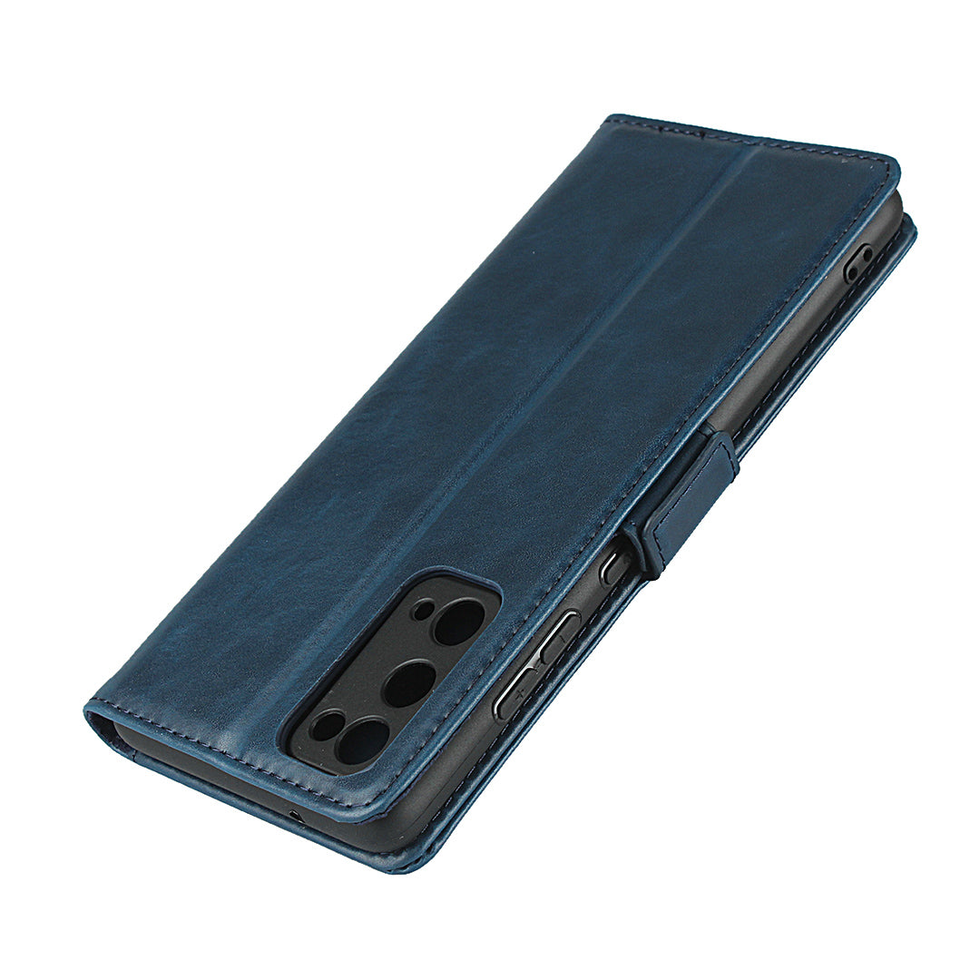 Magnetic Clasp Design Genuine Leather Phone Wallet Stand Case for Samsung Galaxy S20 FE/S20 Fan Edition/S20 FE 5G/S20 Fan Edition 5G/S20 Lite - Blue