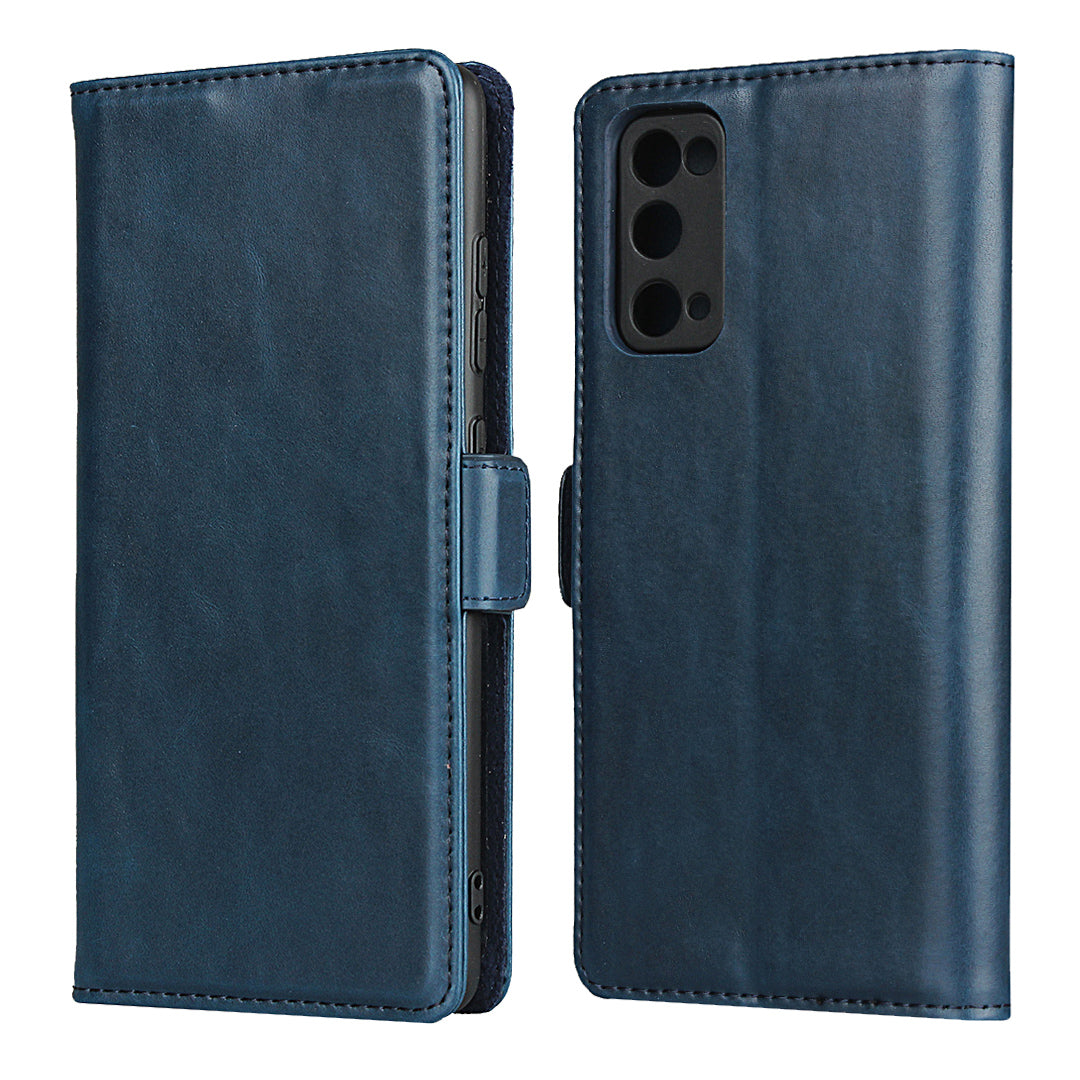 Magnetic Clasp Design Genuine Leather Phone Wallet Stand Case for Samsung Galaxy S20 FE/S20 Fan Edition/S20 FE 5G/S20 Fan Edition 5G/S20 Lite - Blue