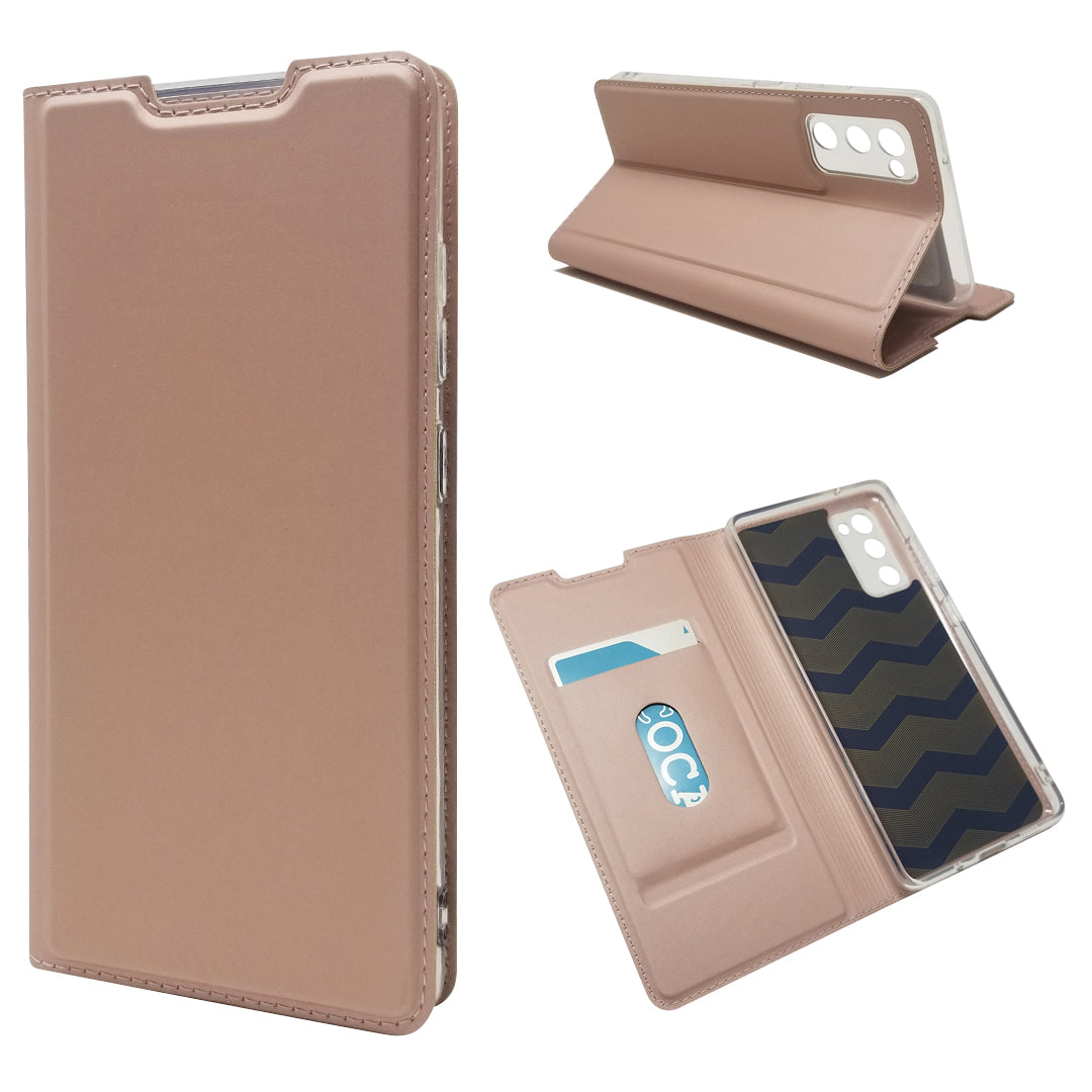 New Magnetic Suction Leather Stand Case with Card Slot for Samsung Galaxy S20 FE/S20 Fan Edition/S20 FE 5G/S20 Fan Edition 5G/S20 Lite - Rose Gold