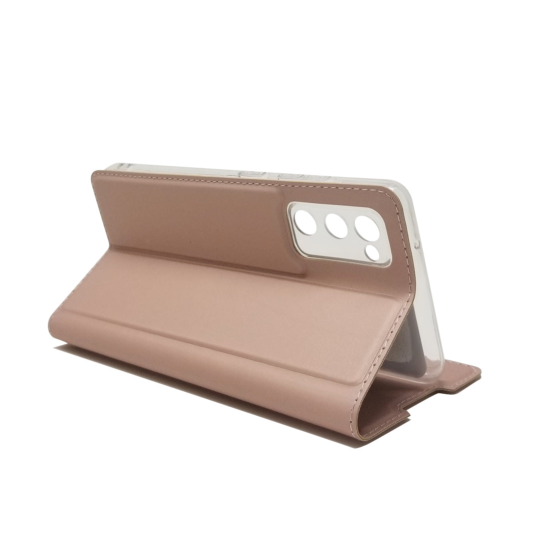 New Magnetic Suction Leather Stand Case with Card Slot for Samsung Galaxy S20 FE/S20 Fan Edition/S20 FE 5G/S20 Fan Edition 5G/S20 Lite - Rose Gold