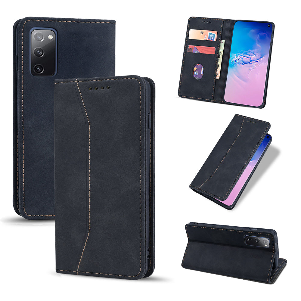 Wallet Stand Design Auto-absorbed Leather Cover for Samsung Galaxy S20 FE/S20 Fan Edition/S20 FE 5G/S20 Fan Edition 5G/S20 Lite - Black