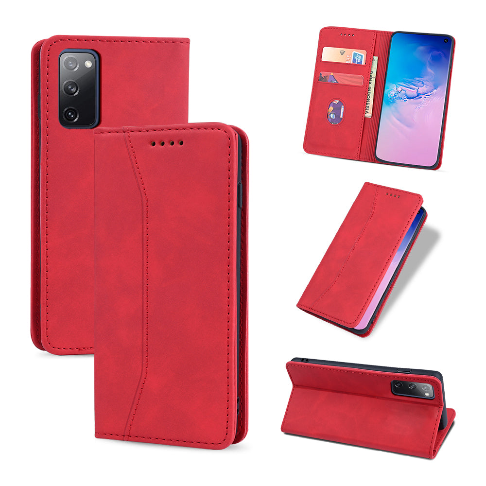 Wallet Stand Design Auto-absorbed Leather Cover for Samsung Galaxy S20 FE/S20 Fan Edition/S20 FE 5G/S20 Fan Edition 5G/S20 Lite - Red