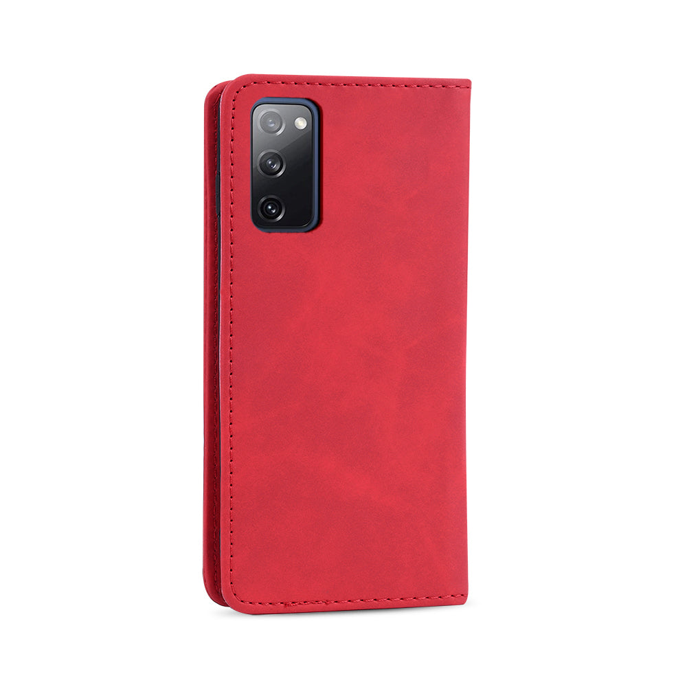 Wallet Stand Design Auto-absorbed Leather Cover for Samsung Galaxy S20 FE/S20 Fan Edition/S20 FE 5G/S20 Fan Edition 5G/S20 Lite - Red