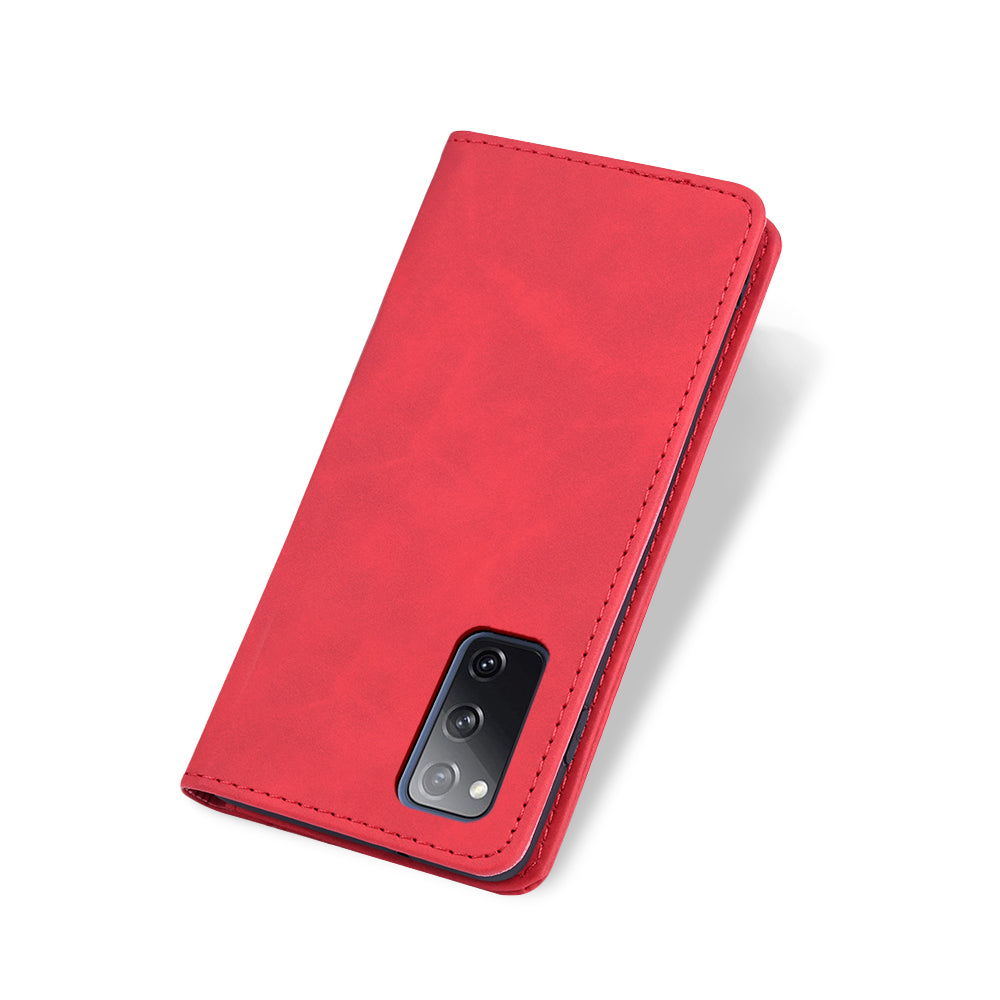 Wallet Stand Design Auto-absorbed Leather Cover for Samsung Galaxy S20 FE/S20 Fan Edition/S20 FE 5G/S20 Fan Edition 5G/S20 Lite - Red