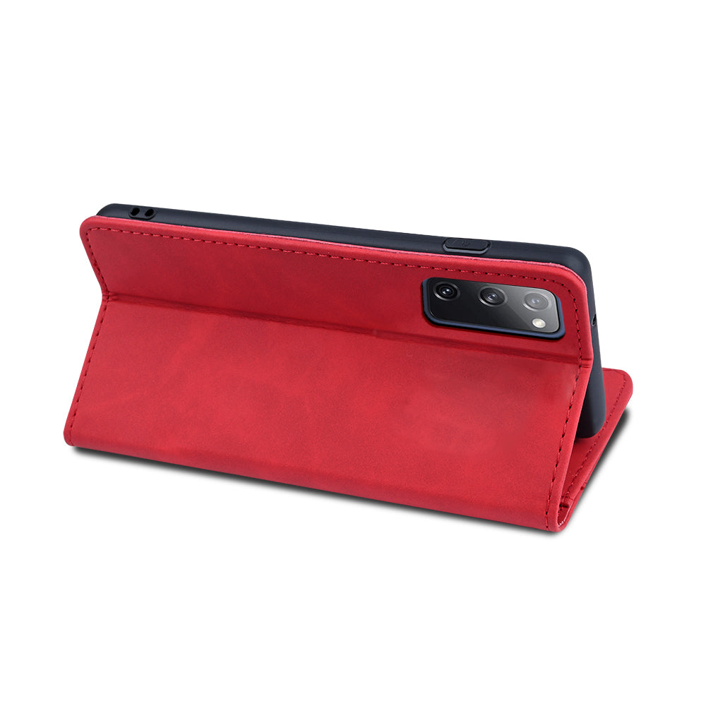 Wallet Stand Design Auto-absorbed Leather Cover for Samsung Galaxy S20 FE/S20 Fan Edition/S20 FE 5G/S20 Fan Edition 5G/S20 Lite - Red