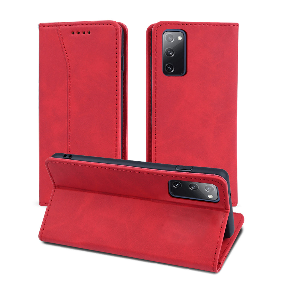 Wallet Stand Design Auto-absorbed Leather Cover for Samsung Galaxy S20 FE/S20 Fan Edition/S20 FE 5G/S20 Fan Edition 5G/S20 Lite - Red