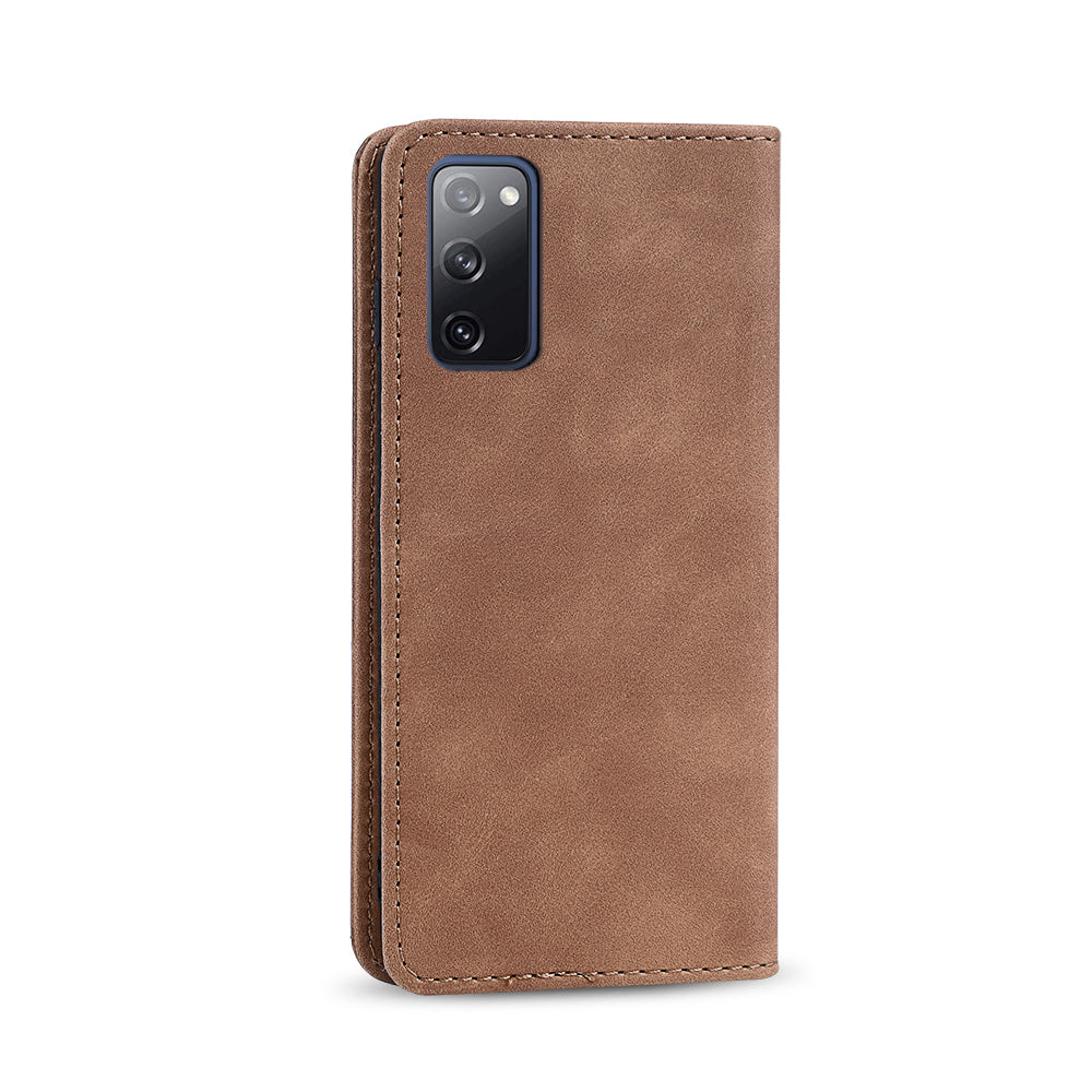 Wallet Stand Design Auto-absorbed Leather Cover for Samsung Galaxy S20 FE/S20 Fan Edition/S20 FE 5G/S20 Fan Edition 5G/S20 Lite - Brown