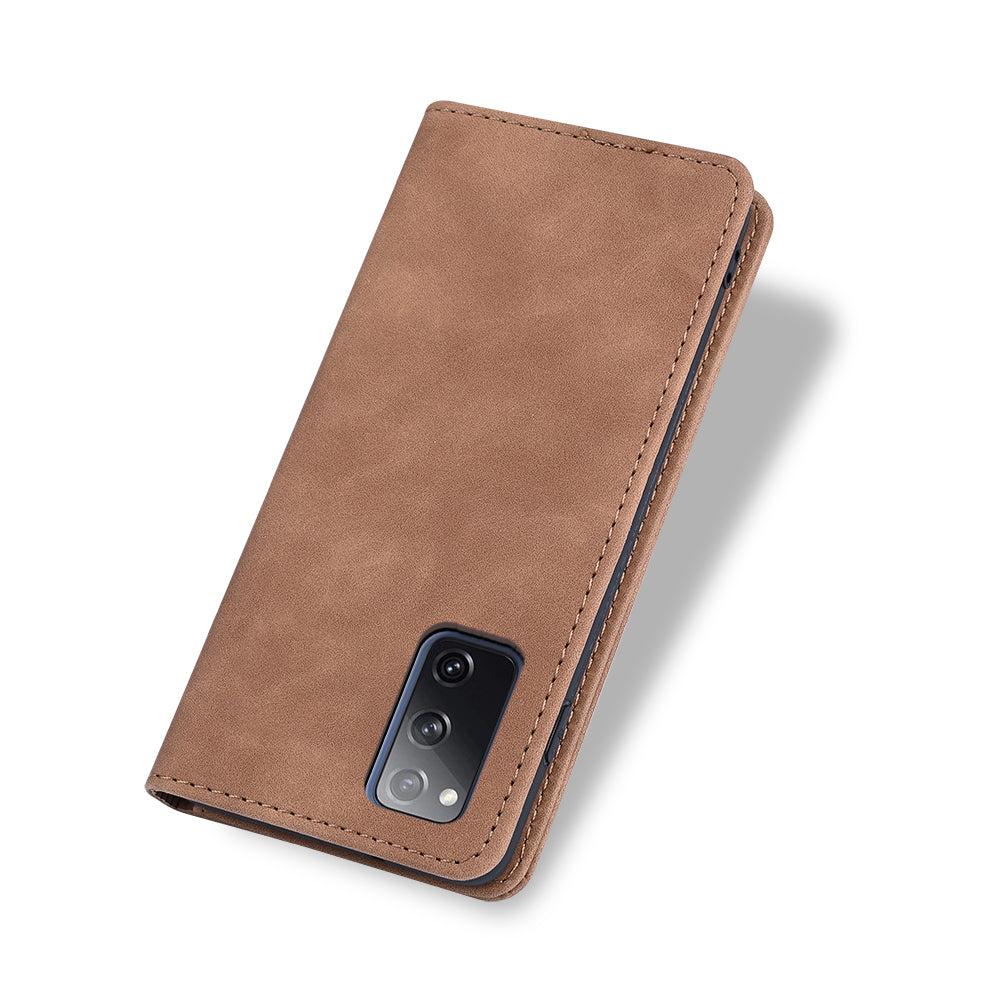 Wallet Stand Design Auto-absorbed Leather Cover for Samsung Galaxy S20 FE/S20 Fan Edition/S20 FE 5G/S20 Fan Edition 5G/S20 Lite - Brown