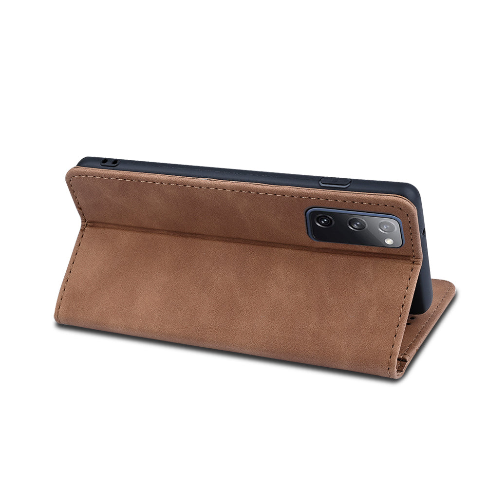 Wallet Stand Design Auto-absorbed Leather Cover for Samsung Galaxy S20 FE/S20 Fan Edition/S20 FE 5G/S20 Fan Edition 5G/S20 Lite - Brown