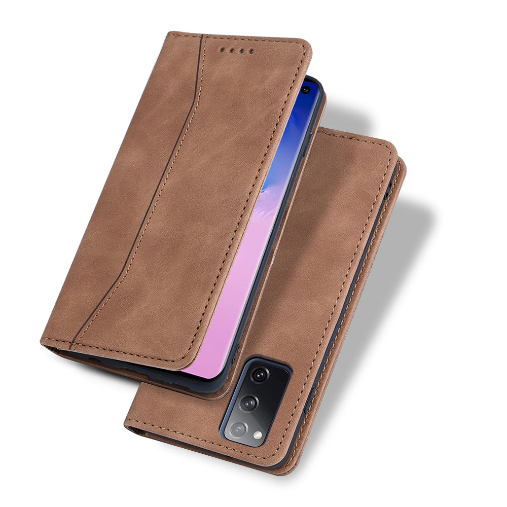 Wallet Stand Design Auto-absorbed Leather Cover for Samsung Galaxy S20 FE/S20 Fan Edition/S20 FE 5G/S20 Fan Edition 5G/S20 Lite - Brown