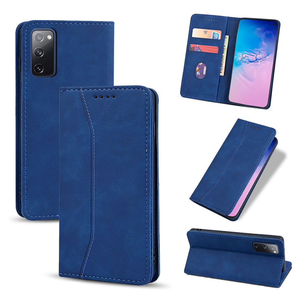 Wallet Stand Design Auto-absorbed Leather Cover for Samsung Galaxy S20 FE/S20 Fan Edition/S20 FE 5G/S20 Fan Edition 5G/S20 Lite - Blue