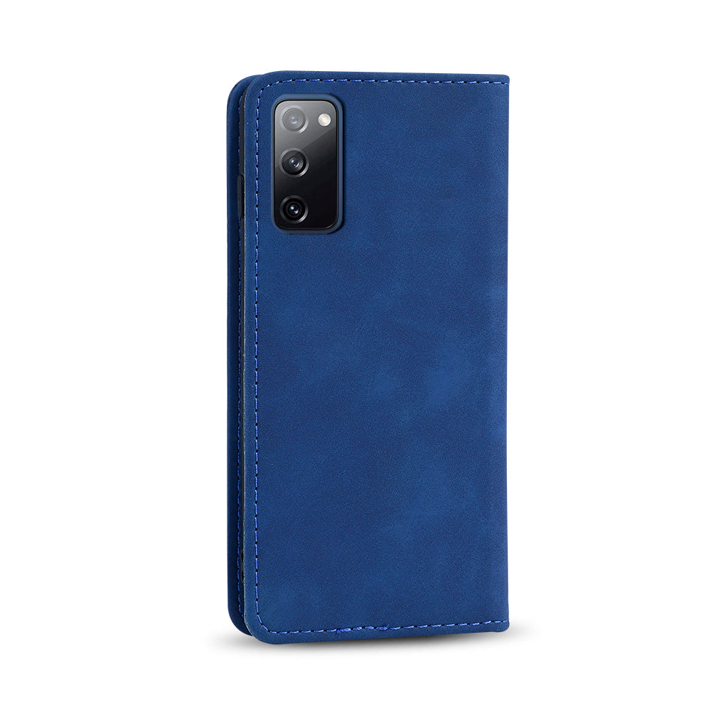 Wallet Stand Design Auto-absorbed Leather Cover for Samsung Galaxy S20 FE/S20 Fan Edition/S20 FE 5G/S20 Fan Edition 5G/S20 Lite - Blue