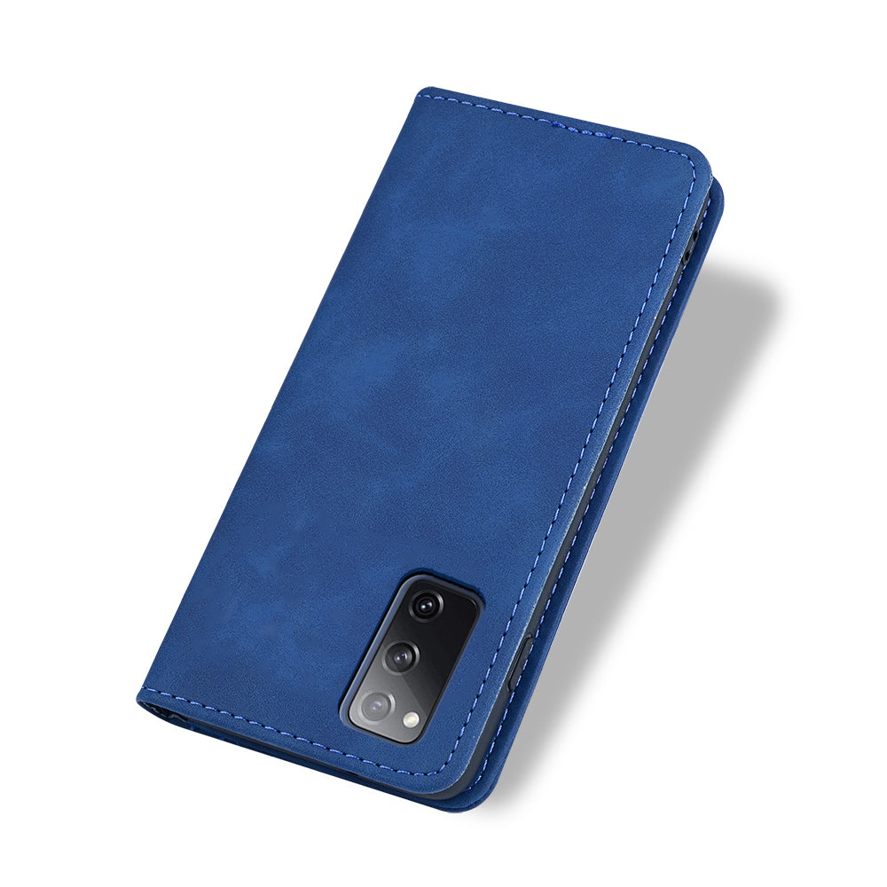 Wallet Stand Design Auto-absorbed Leather Cover for Samsung Galaxy S20 FE/S20 Fan Edition/S20 FE 5G/S20 Fan Edition 5G/S20 Lite - Blue