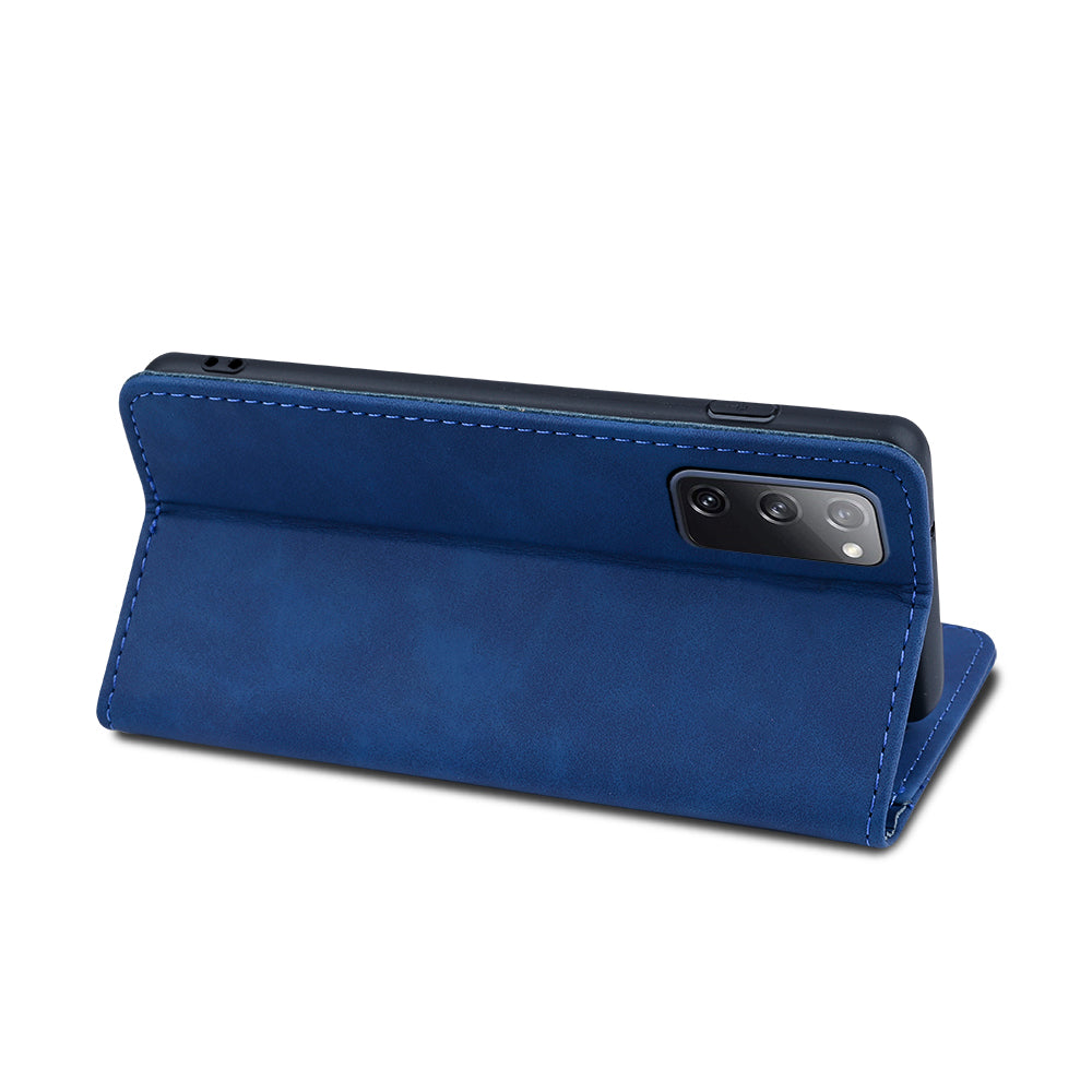 Wallet Stand Design Auto-absorbed Leather Cover for Samsung Galaxy S20 FE/S20 Fan Edition/S20 FE 5G/S20 Fan Edition 5G/S20 Lite - Blue