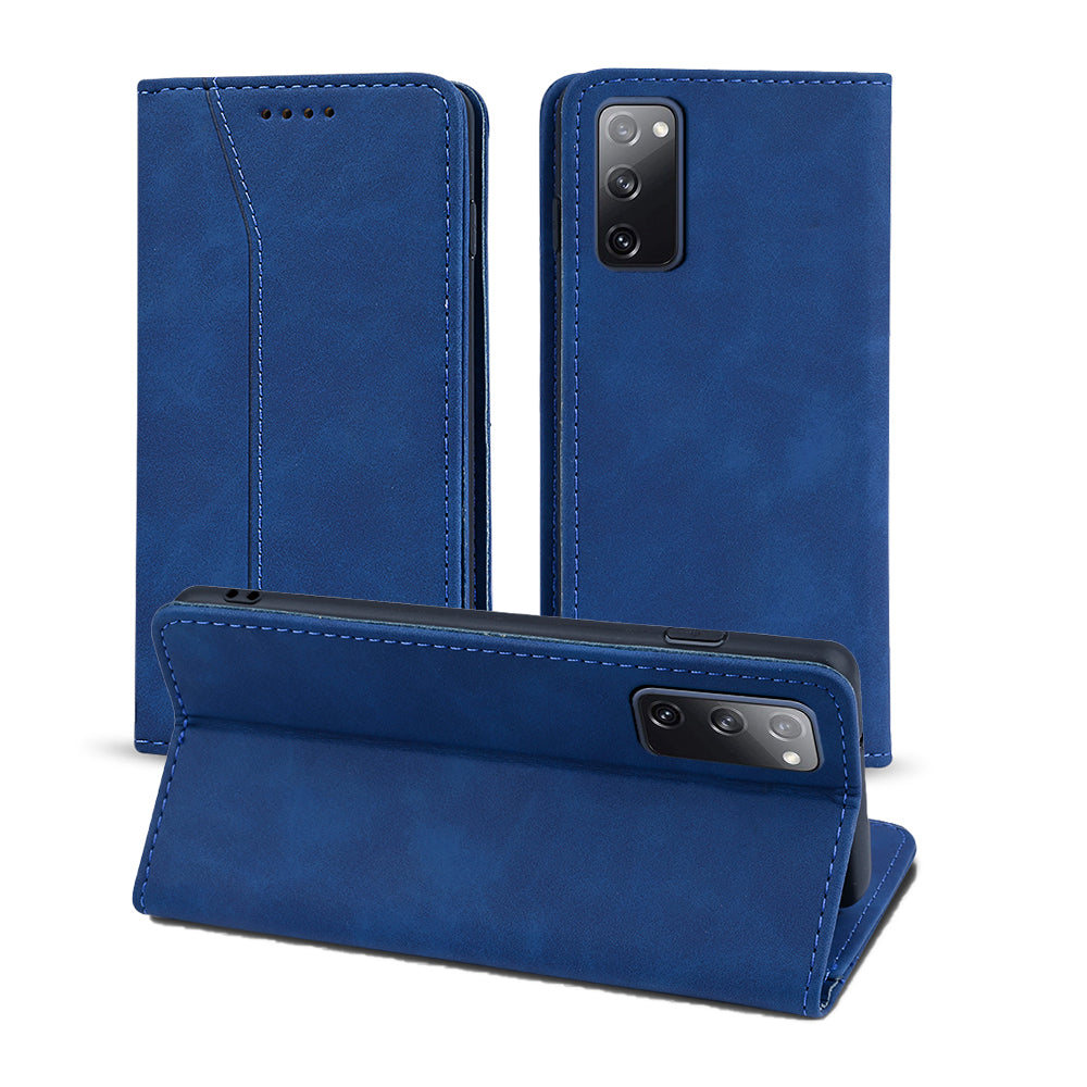 Wallet Stand Design Auto-absorbed Leather Cover for Samsung Galaxy S20 FE/S20 Fan Edition/S20 FE 5G/S20 Fan Edition 5G/S20 Lite - Blue