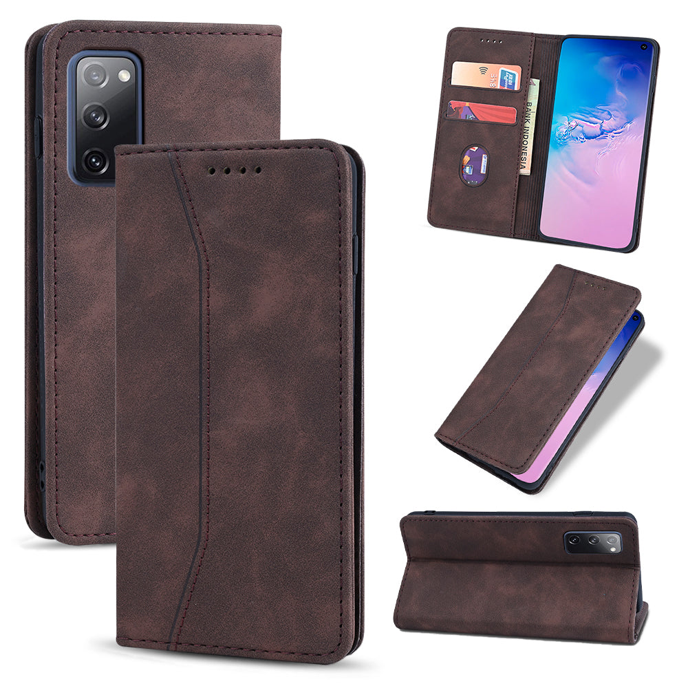 Wallet Stand Design Auto-absorbed Leather Cover for Samsung Galaxy S20 FE/S20 Fan Edition/S20 FE 5G/S20 Fan Edition 5G/S20 Lite - Coffee