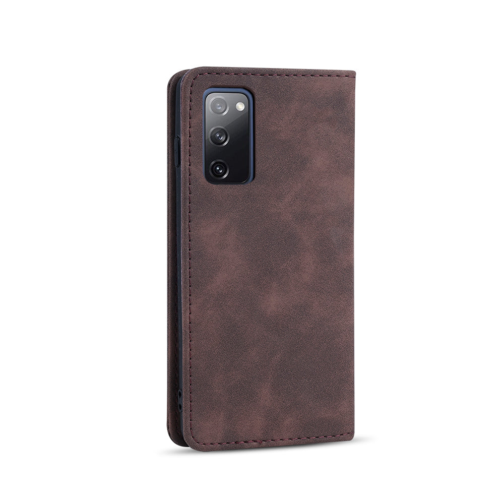 Wallet Stand Design Auto-absorbed Leather Cover for Samsung Galaxy S20 FE/S20 Fan Edition/S20 FE 5G/S20 Fan Edition 5G/S20 Lite - Coffee