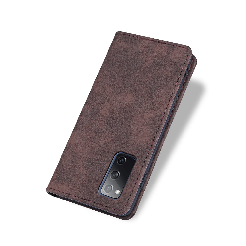 Wallet Stand Design Auto-absorbed Leather Cover for Samsung Galaxy S20 FE/S20 Fan Edition/S20 FE 5G/S20 Fan Edition 5G/S20 Lite - Coffee