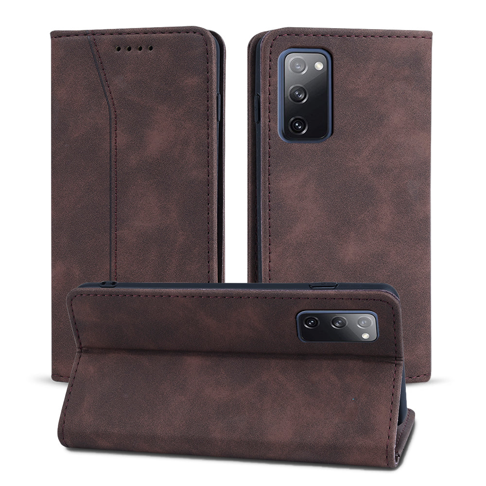 Wallet Stand Design Auto-absorbed Leather Cover for Samsung Galaxy S20 FE/S20 Fan Edition/S20 FE 5G/S20 Fan Edition 5G/S20 Lite - Coffee