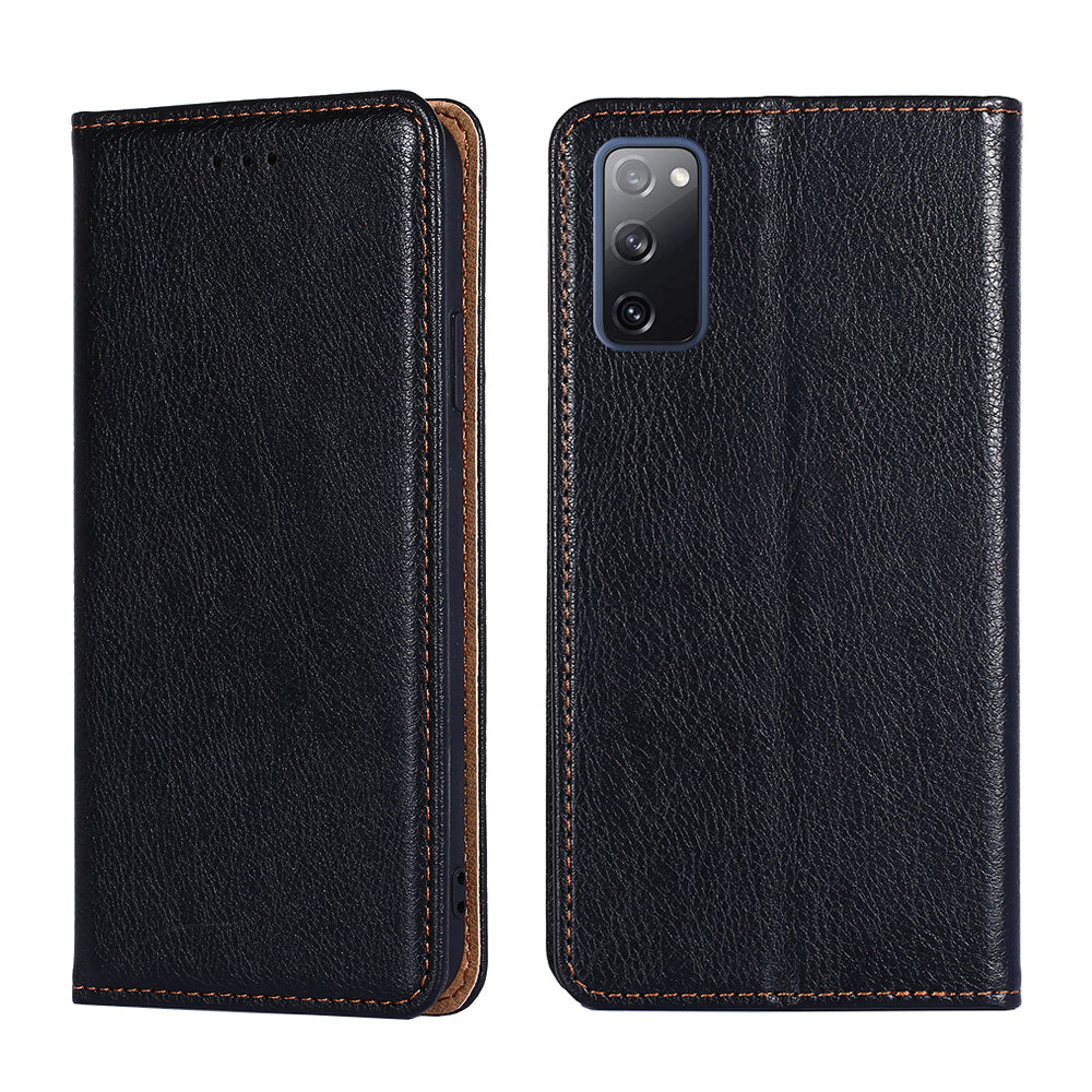 Plain Auto-Absorbed Leather Phone Wallet Stand Case for Samsung Galaxy S20 FE/S20 Fan Edition/S20 FE 5G/S20 Fan Edition 5G/S20 Lite - Black