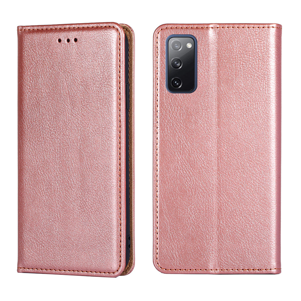 Plain Auto-Absorbed Leather Phone Wallet Stand Case for Samsung Galaxy S20 FE/S20 Fan Edition/S20 FE 5G/S20 Fan Edition 5G/S20 Lite - Rose Gold