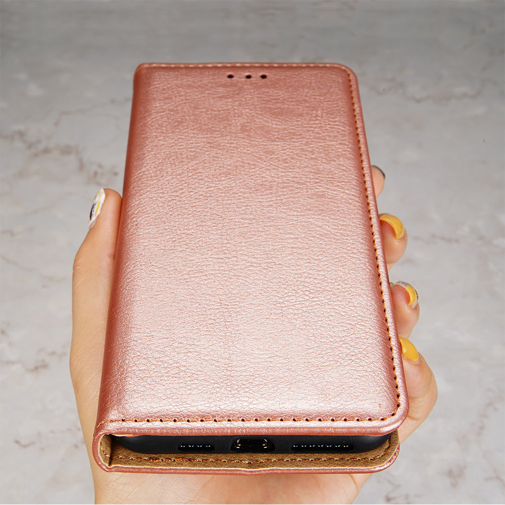 Plain Auto-Absorbed Leather Phone Wallet Stand Case for Samsung Galaxy S20 FE/S20 Fan Edition/S20 FE 5G/S20 Fan Edition 5G/S20 Lite - Rose Gold