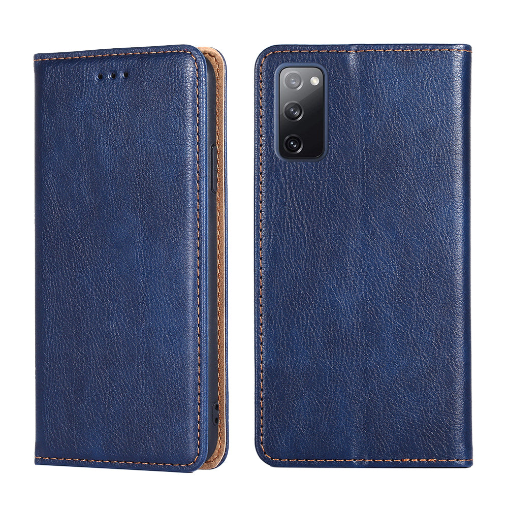 Plain Auto-Absorbed Leather Phone Wallet Stand Case for Samsung Galaxy S20 FE/S20 Fan Edition/S20 FE 5G/S20 Fan Edition 5G/S20 Lite - Blue