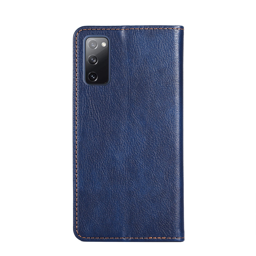 Plain Auto-Absorbed Leather Phone Wallet Stand Case for Samsung Galaxy S20 FE/S20 Fan Edition/S20 FE 5G/S20 Fan Edition 5G/S20 Lite - Blue