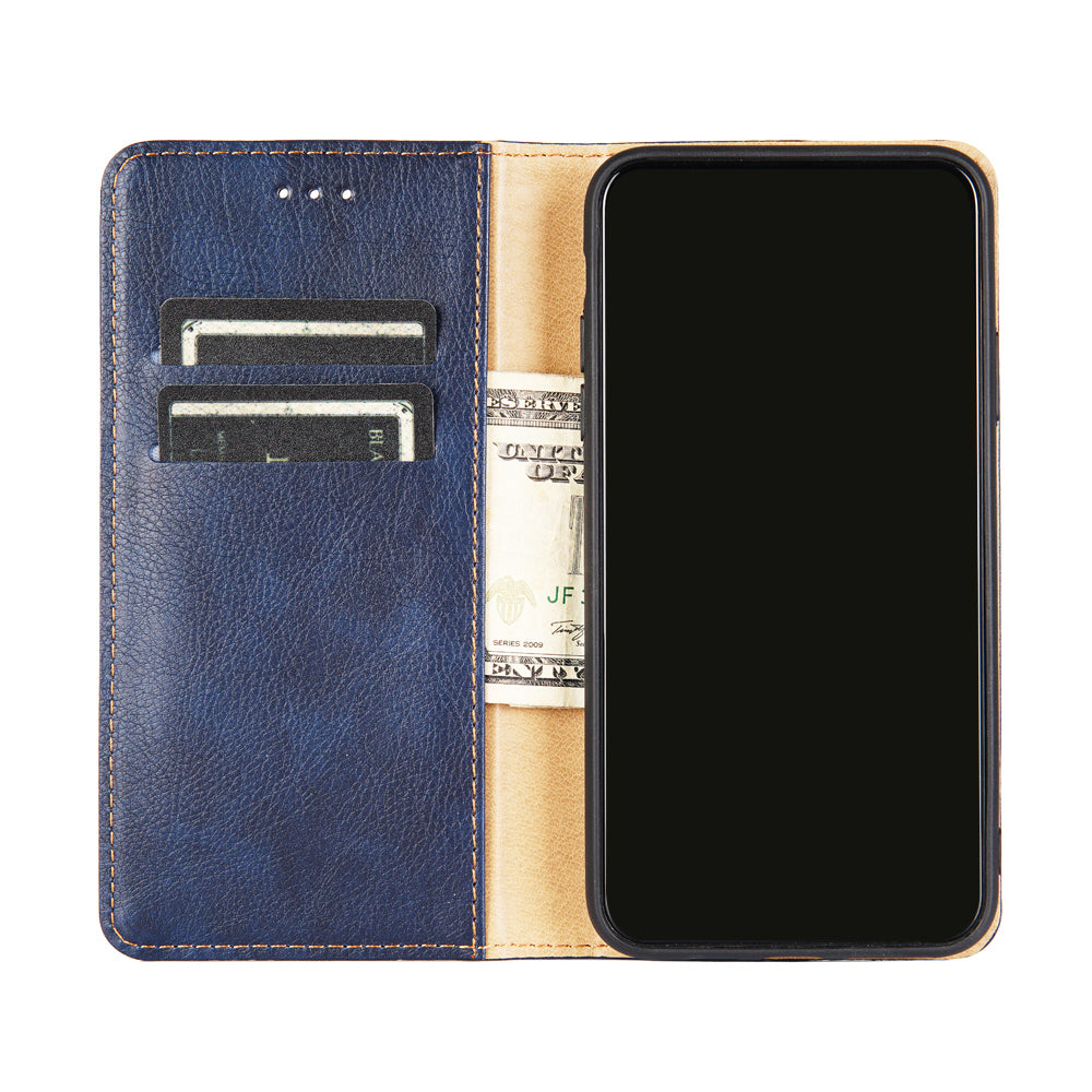 Plain Auto-Absorbed Leather Phone Wallet Stand Case for Samsung Galaxy S20 FE/S20 Fan Edition/S20 FE 5G/S20 Fan Edition 5G/S20 Lite - Blue