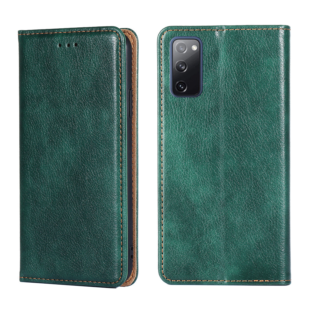 Plain Auto-Absorbed Leather Phone Wallet Stand Case for Samsung Galaxy S20 FE/S20 Fan Edition/S20 FE 5G/S20 Fan Edition 5G/S20 Lite - Green