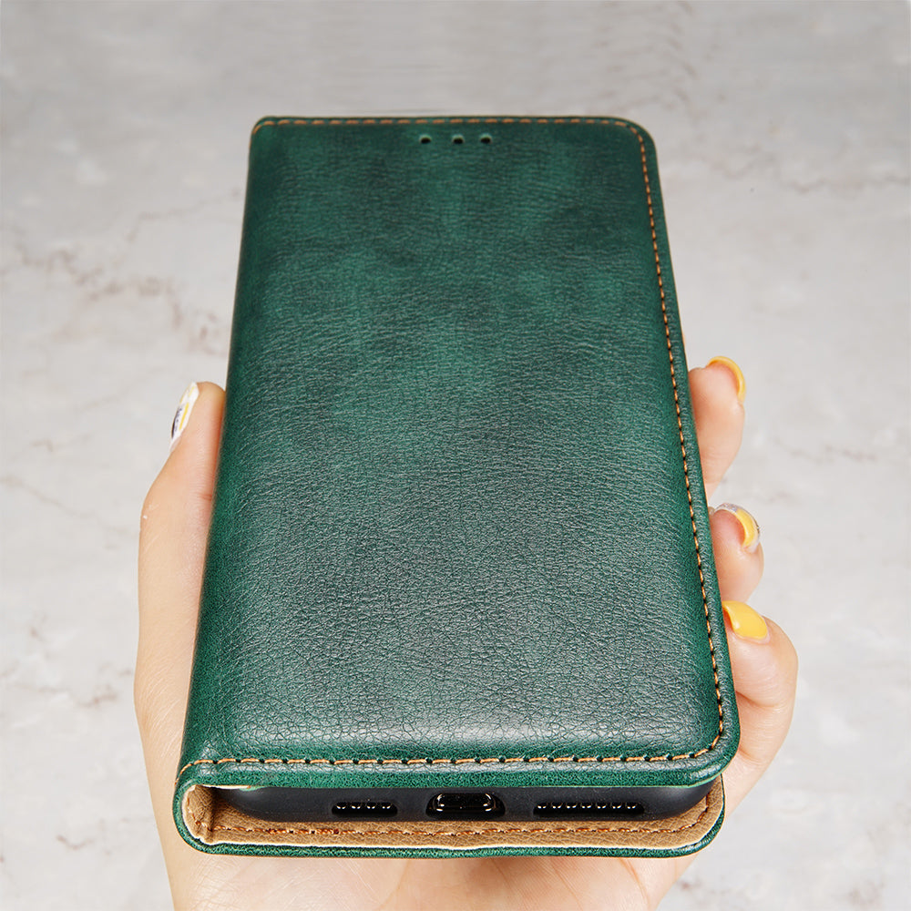 Plain Auto-Absorbed Leather Phone Wallet Stand Case for Samsung Galaxy S20 FE/S20 Fan Edition/S20 FE 5G/S20 Fan Edition 5G/S20 Lite - Green