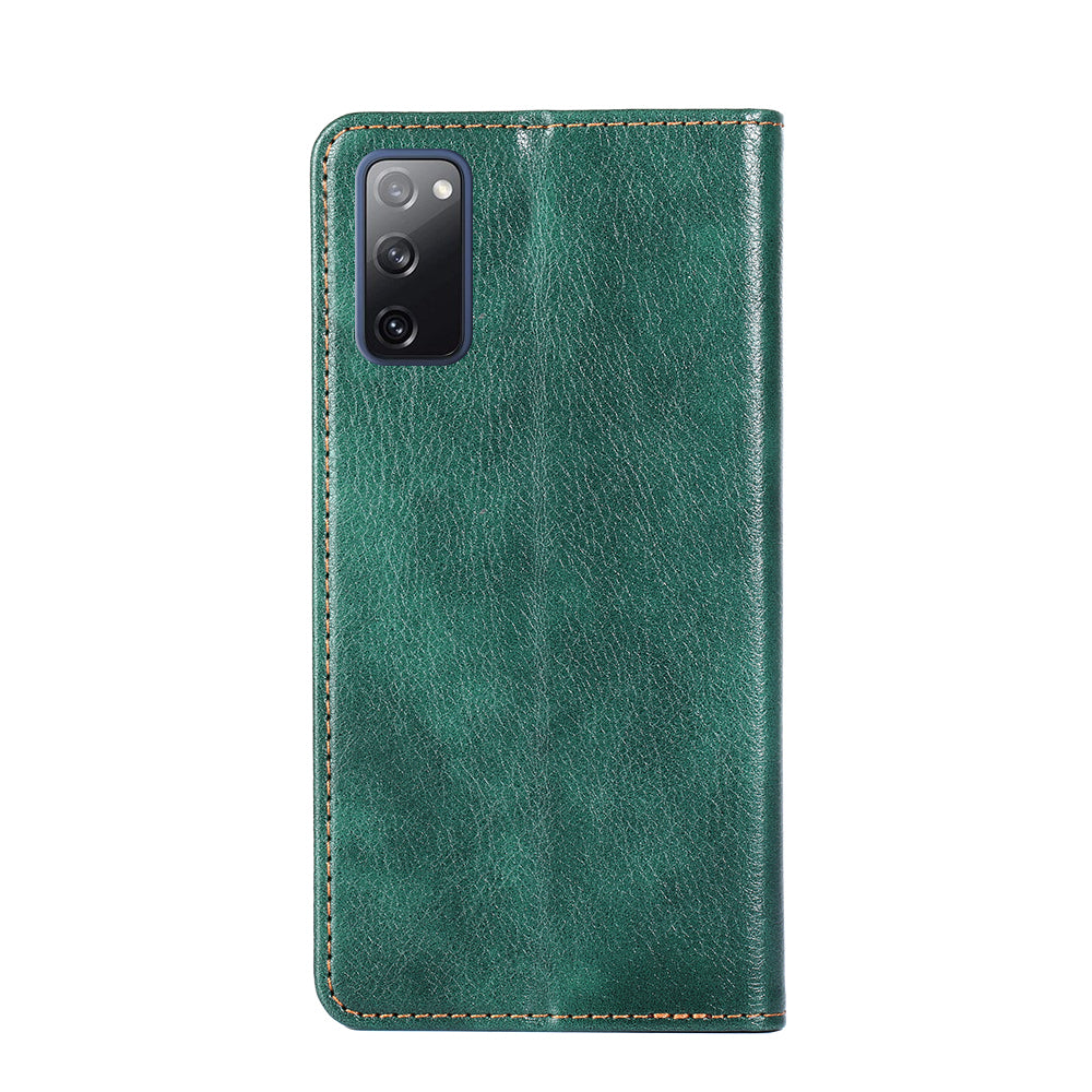 Plain Auto-Absorbed Leather Phone Wallet Stand Case for Samsung Galaxy S20 FE/S20 Fan Edition/S20 FE 5G/S20 Fan Edition 5G/S20 Lite - Green