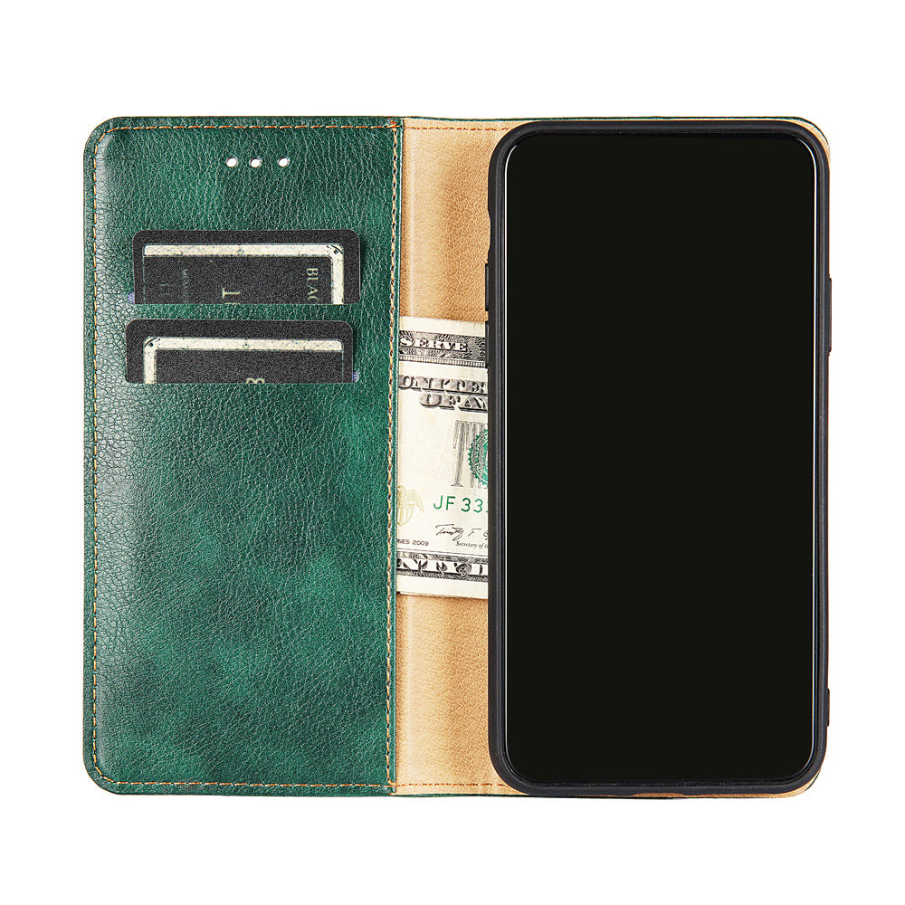 Plain Auto-Absorbed Leather Phone Wallet Stand Case for Samsung Galaxy S20 FE/S20 Fan Edition/S20 FE 5G/S20 Fan Edition 5G/S20 Lite - Green