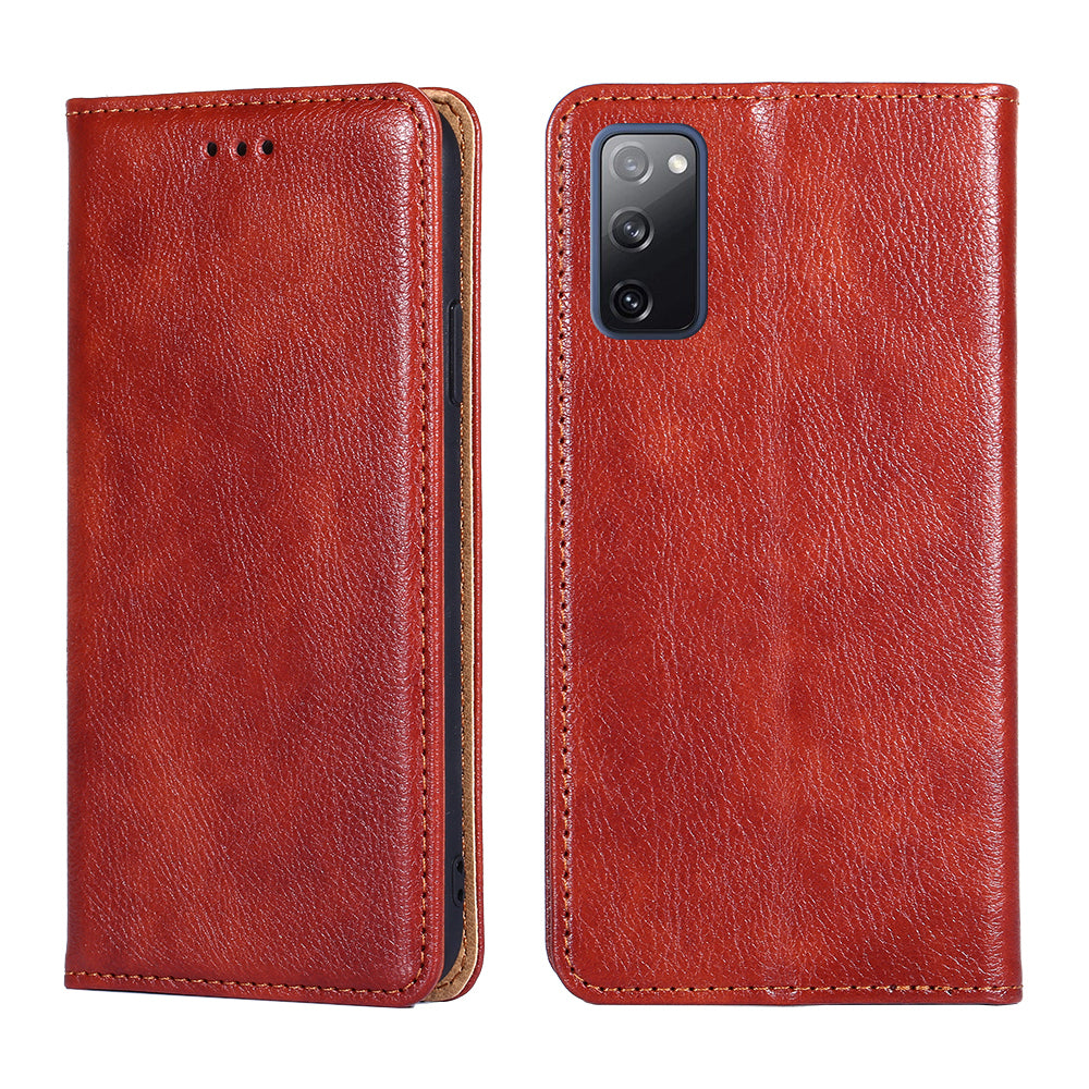 Plain Auto-Absorbed Leather Phone Wallet Stand Case for Samsung Galaxy S20 FE/S20 Fan Edition/S20 FE 5G/S20 Fan Edition 5G/S20 Lite - Red